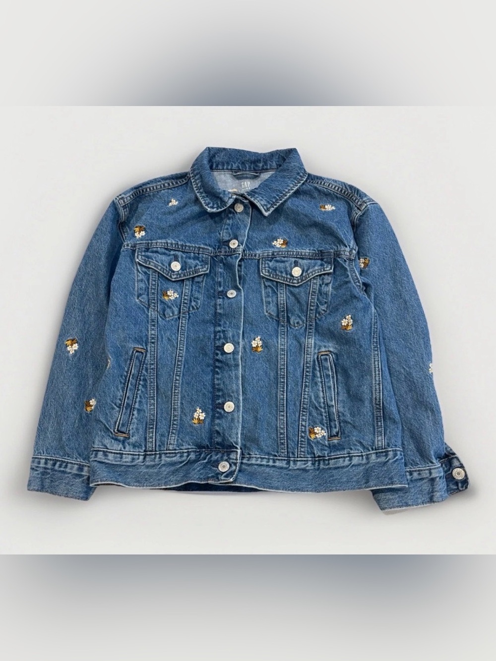 Gap Kids Girls Denim Jacket All Over Embroidered Flowers Size 2XL Blue Jean
